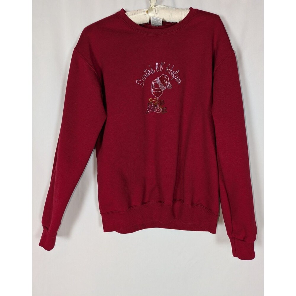 Vintage Santa's Lil' Helper Embroidered Wine Glass Christmas Sweatshirt Red S